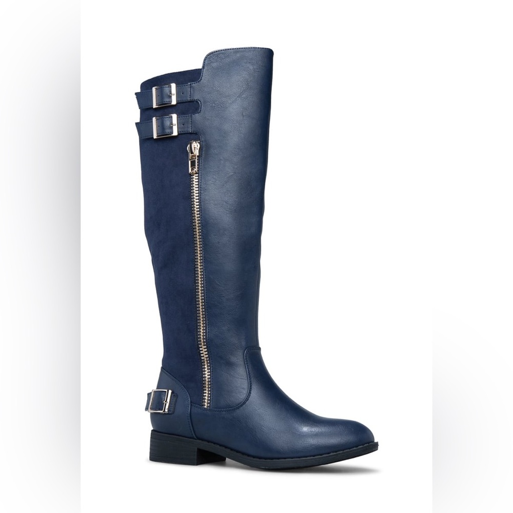 NEW FAUZ LEATHER FLAT BOOTS WITH ZIPPERED DETAILS - Picture 2 of 13